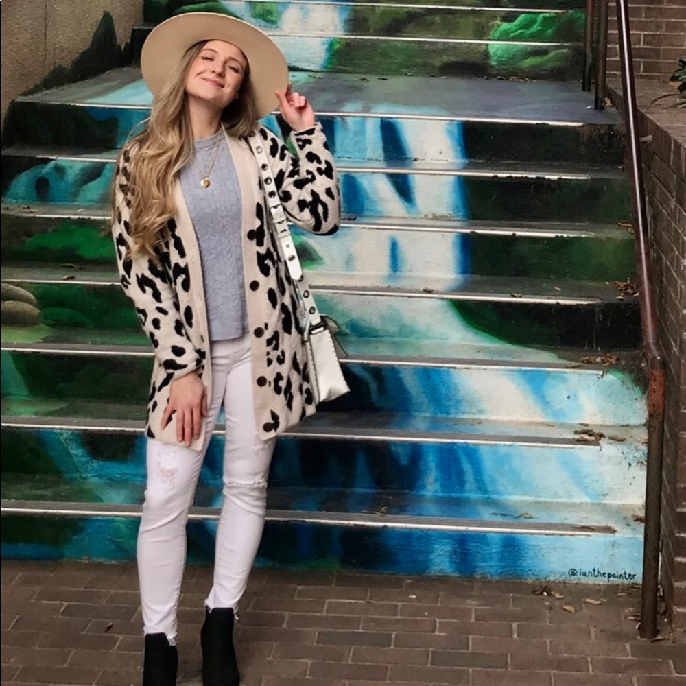 Something Navy XS Leopard Cardigan Sweater